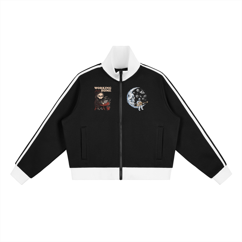 Contrast Side Stripe Fleece Cropped Track Jacket