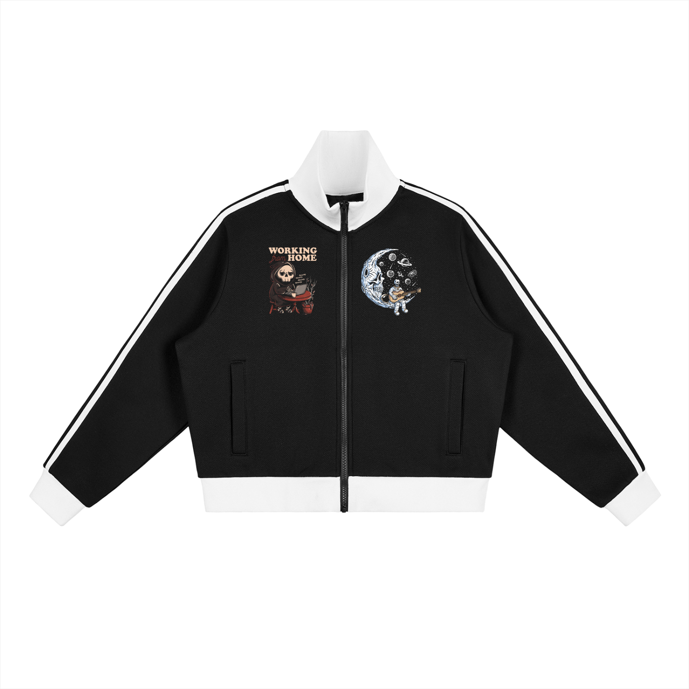Contrast Side Stripe Fleece Cropped Track Jacket