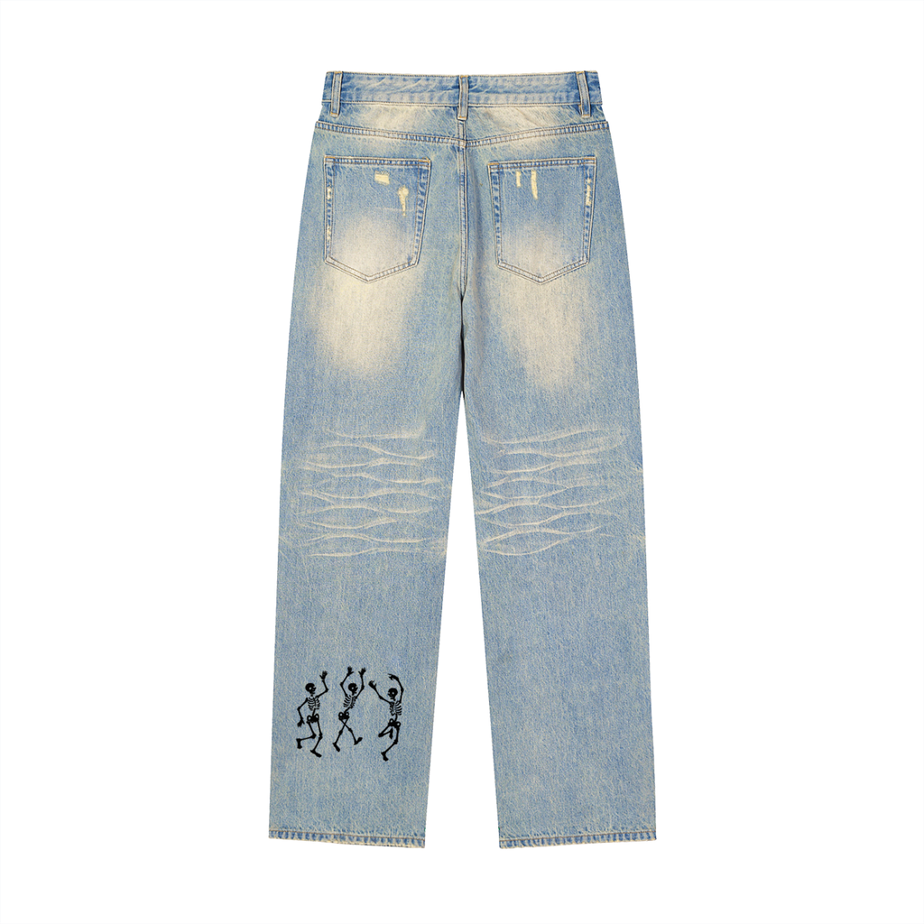 Sun Fade Raw Hem Denim Jeans
