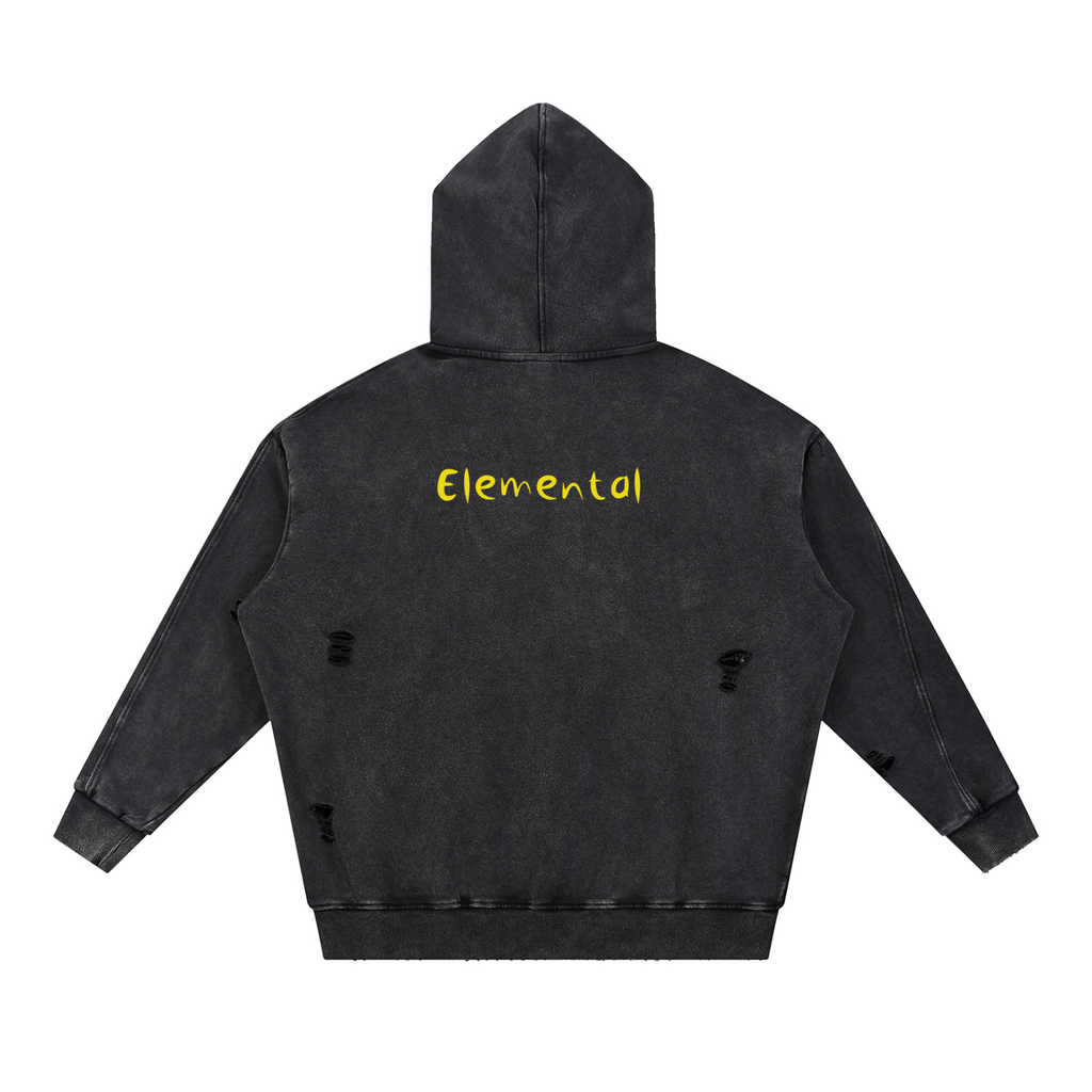 Snow Washed Distressed Panel Pocket Hoodie