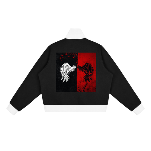 Contrast Side Stripe Fleece Cropped Track Jacket